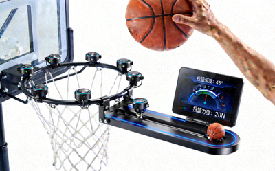 带有压力传感器的篮球训练投篮机，分析投篮弧度和力度